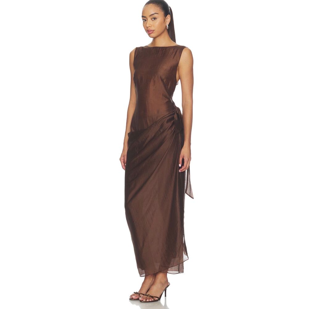 New Camila Coelho Mirelle maxi brown dress sz S $239 - Picture 2 of 6
